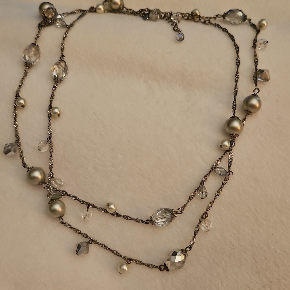 PREMIER DESIGNS Faceted Glass Pearl Cha Cha Long Bridal Formal Chain Necklace - Picture 3 of 8